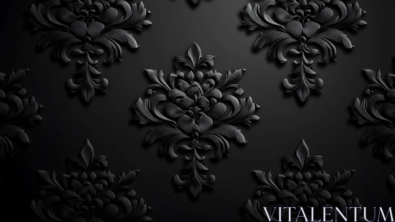Ornate black baroque flourishes on matte luxury surface.