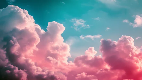 Cotton candy clouds drift softly beneath a tranquil teal sky