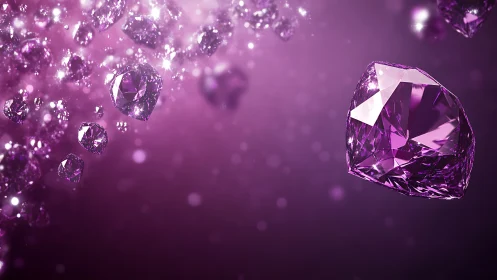 Violet Galaxy of Floating Gem Hearts in Luminous Drift.