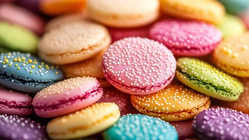Colorful Macarons Sparkle with Sugar Pearl Delight.