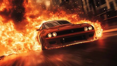 Red Sports Car Engulfed in Fiery Inferno.