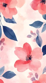 Watercolor Floral Composition with Pink Blooms and Navy Leaves