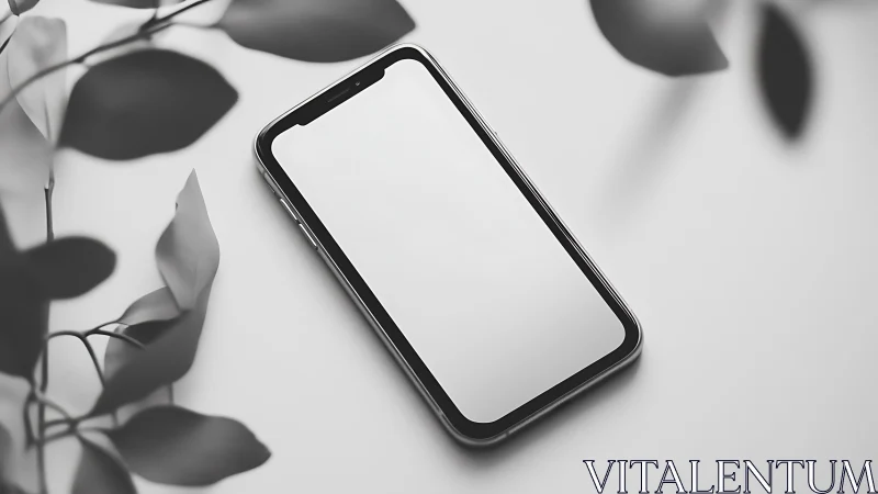 Smartphone with Blank Screen Against White Surface.