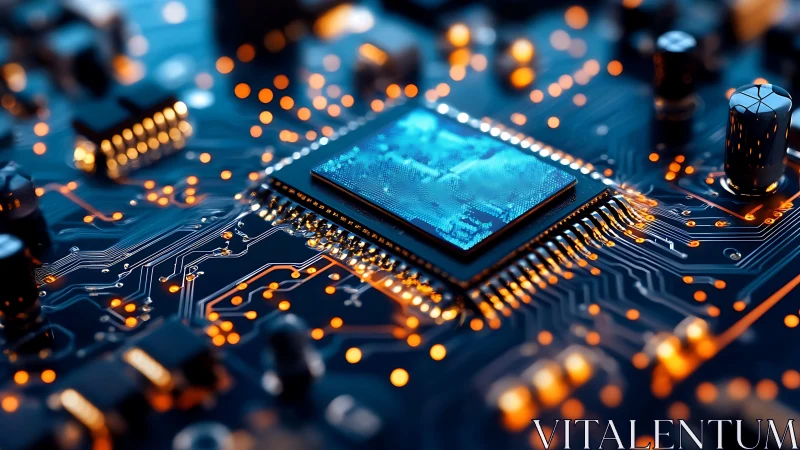 Glowing circuit board city where tiny data highways shine.