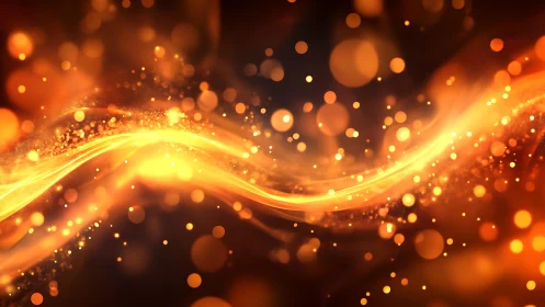 Vivid Abstract Orange Light Waves With Glowing Bokeh Effect.
