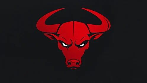 Red bull head emblem glows against stark black background.