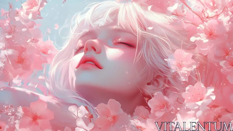 Dreamy spring slumber beneath drifting cherry blossoms.