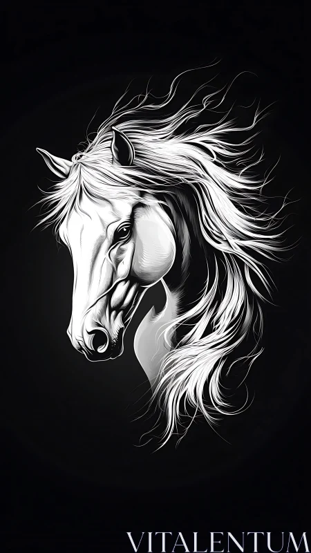 White horse profile glows against dramatic blackened void