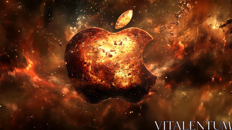 Apple-shaped molten object floats inside fiery cosmic cloud