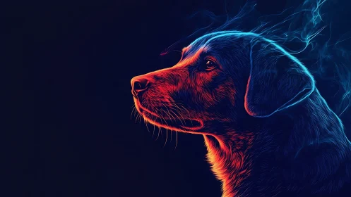 Neon-lit dog profile rendered with high-contrast line glow