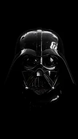 Glossy black sci‑fi respirator helmet rendered with high contrast rim lighting