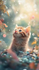 Bokeh-immersed ginger kitten under diffused spectral daylight.