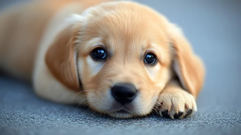 Puppy daydreams spill softly across a carpet of quiet gray