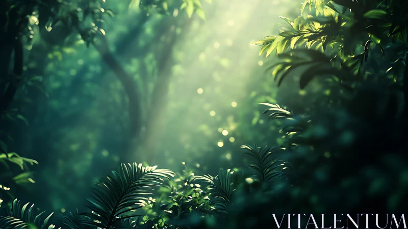 Sunlit forest retreat with glowing foliage and peaceful woodland charm