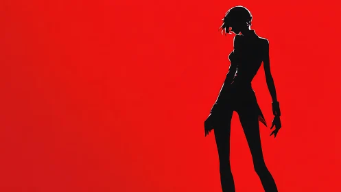 Silhouetted femme figure against bold red minimalism.