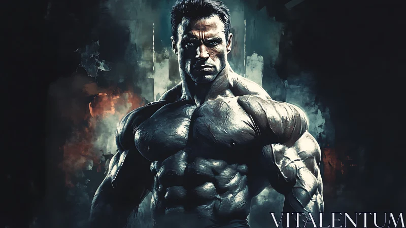 Muscular male bodybuilder portrait in intense lighting.