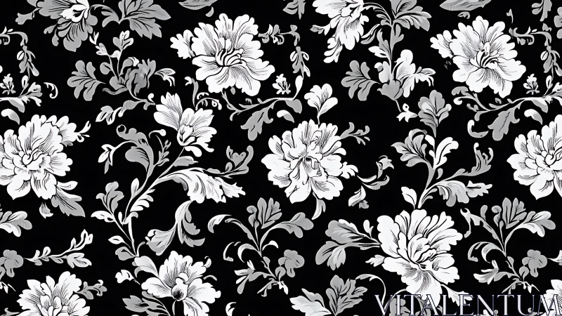 Graceful Floral Damask on Black.