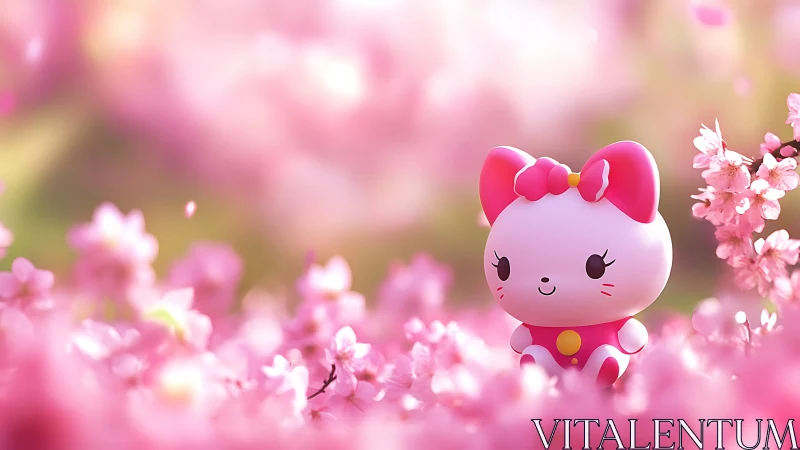 Blossom-bright kitty toy daydreaming in pastel petal clouds.