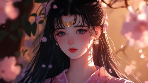Anime portrait of kimono-clad girl in soft bokeh lighting.
