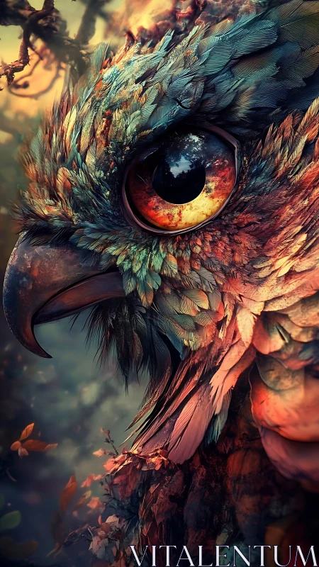 Forest ember raptor with molten sunrise eye of wonder.