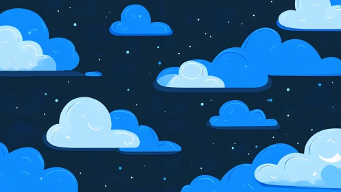 Stylized blue cloud pattern against dark night sky background.