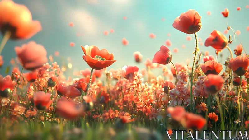 Golden Hour Poppy Field With Soft Focus Blooms