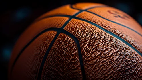 Close-up macro view of detailed textured basketball surface.