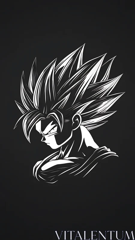 Monochrome anime bust with dynamic spiked hair silhouette.