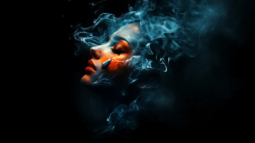 Luminous profile in turbulent cyan vapor field at night.