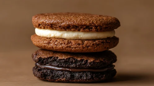 Stacked cookie sandwich duo crowned with silky fillings.