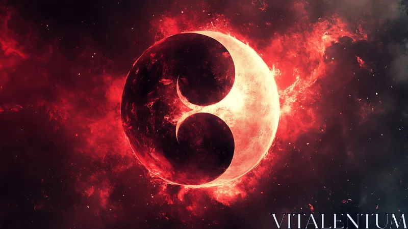 Solar yin-yang eclipse ignites a crimson cosmic storm.