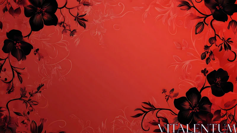 Red floral frame with black blossoms and ornate vines.