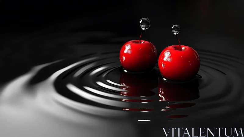 Cherry twins whisper secrets in glossy black ripples tonight