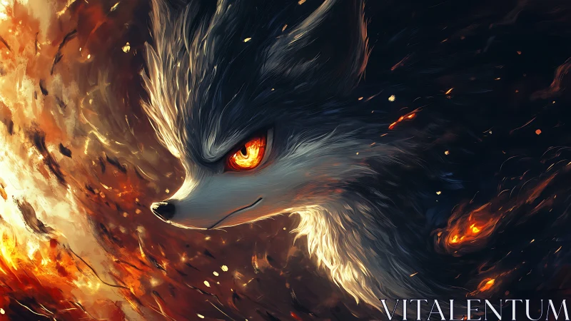 Ember-eyed fox spirit slices through a storm of living fire.