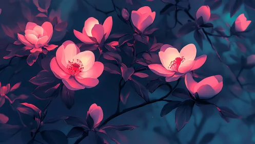 Luminescent Pink Peonies Against Deep Teal Dark Background