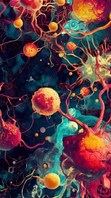 Neural cell nebula with bioluminescent tendrils in motion.