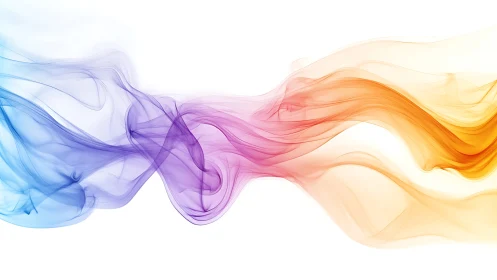 Colorful flowing smoke ribbons blend across white space