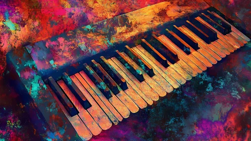 Color drenched piano keyboard in bold abstract texture.