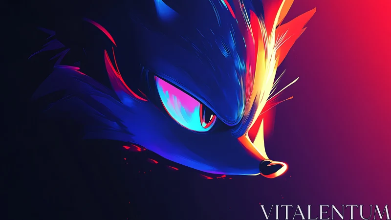 Neon cyber-fox ignites the dark with electric predator glare.