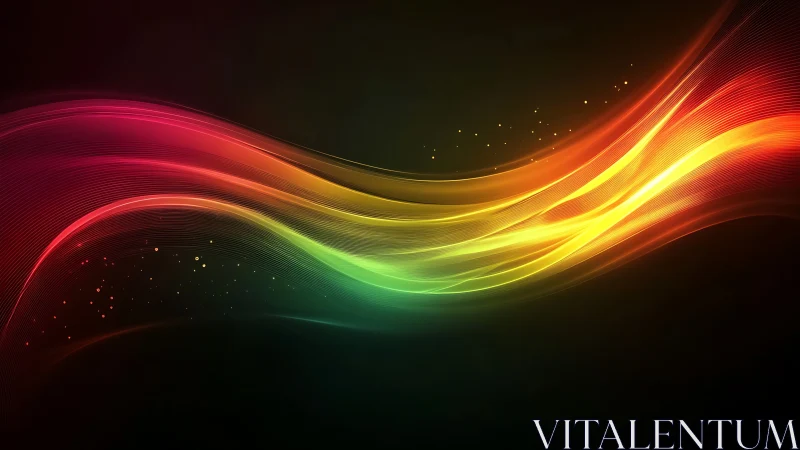 Curved multicolor light streaks form layered horizontal bands