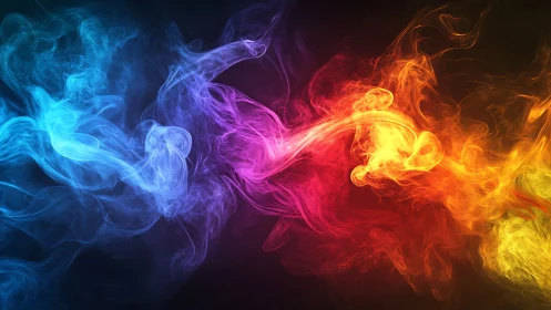 Triadic spectrum nebula: blue, magenta, red and yellow wisps