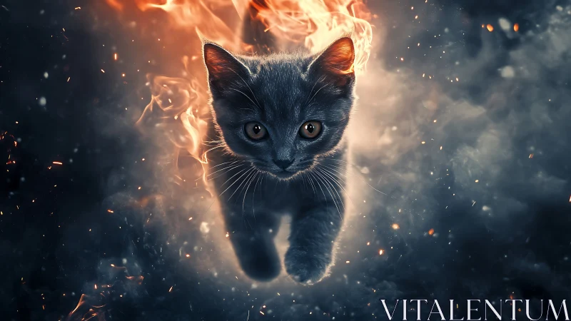 Inferno Kitten Emerges from Cosmic Flames and Smoke