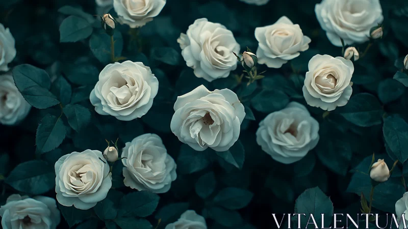 White Roses with Dark Green Foliage