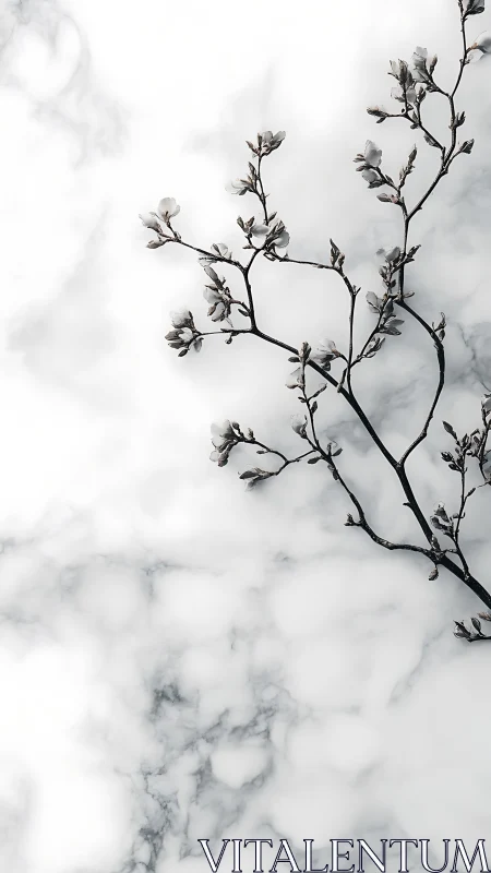 Marble hush and blossom shadows in quiet vertical grace.