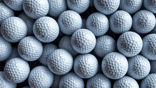 Clustered white golf balls in tight geometric packing.