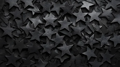 Layered black star shapes form dense overlapping surface