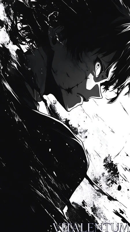 High contrast anime profile of intense male figure.
