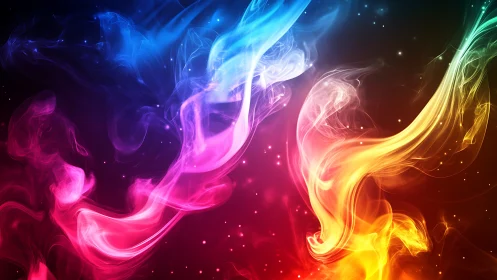 Digital painting of multicolor luminous swirling nebula forms.