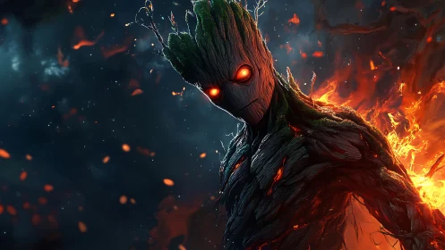 Inferno-eyed forest guardian stalks through burning starlight.