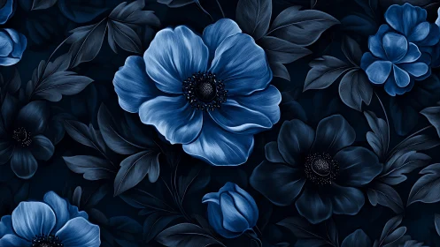 Indigo Bloom Symphony: Nocturnal Florals in Monochromatic Blue